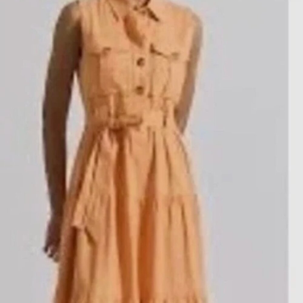 NWT Derek Lam 10 Crosby Sleeveless Shirt Dress Papaya Orange Tiered Midi Size 8